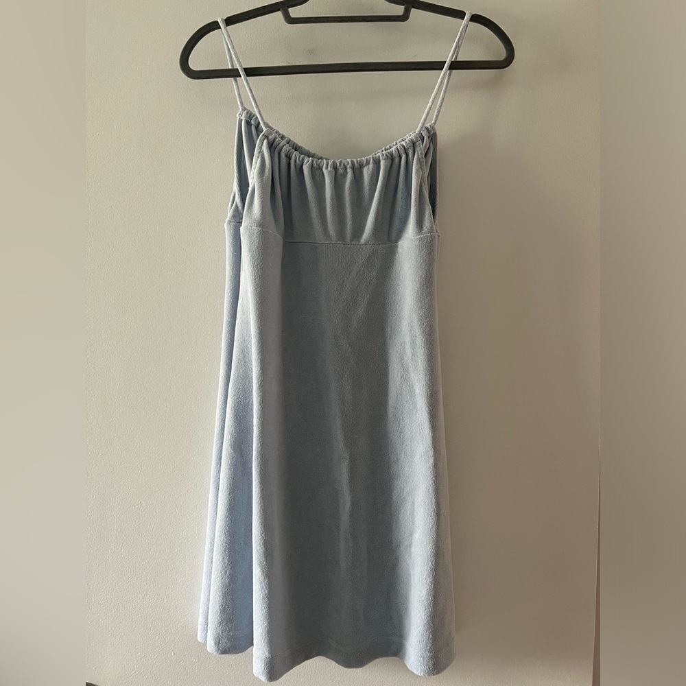NIA Light Blue Terry Mini Dress Cotton Blend Tie Front Size M - Picture 4 of 11